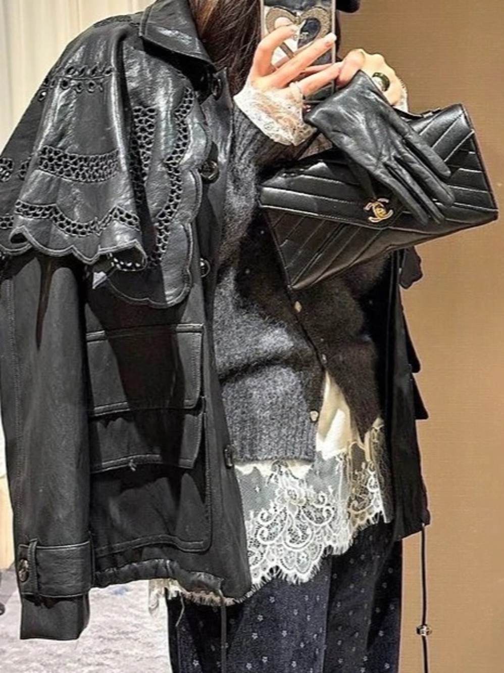 Floral vegan leather jacket Kiki style